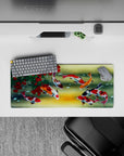 28x12 inches mouse pad with koi fish and cherry tree design, showcasing koi beneath crimson cherries for a serene and balanced workspace vibe.