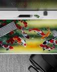 40x20 inches desk pad with koi fish and cherry tree design, showcasing vibrant koi with shimmering scales and crimson cherries for natural balance.