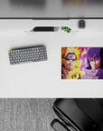 14x10 inches classic anime mouse pad in fiery orange vs purple energy, bold yet calm mood for gamers.
