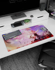32x16 inches anime girl mouse pad showing an angelic girl facing a dark winged beauty above spider lilies.