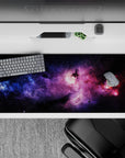 Cosmic desk pad 36x16 inches in violet haze, electric blues, and magenta clouds for a dreamy late-night mood.