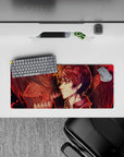 28x12 inches mouse pad with Eren Yeager's Attack Titan form, fiery grunge design for a bold and powerful workspace.