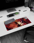 My Hero Academia mouse pad, 28x12 inches, with Eren Yeager's Attack Titan form, fiery and grunge design for a strong effect.