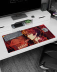 Modern 32x16 inches mouse pad featuring Eren Yeager in Attack Titan form with fiery grunge design for intense AoT energy.