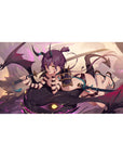 Anime girl dragon desk pad 40x20 inches with horned rider, katana, and shadow dragon illustration.