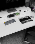 Anime mouse pad 14x10 inches showing a giant battleship underside, engines and ribbed plating above city smoke.