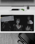 32x16 inches anime girl mouse pad with dark smoky background, crisp outlines, and cozy gothic vibes.