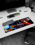 Megumin Explosion anime mouse pad 32x12 inches, featuring vivid electric blues and reds, for vibrant desk gaming style.