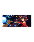 Megumin from Konosuba casting Explosion spell on a 28x12 inch anime mouse pad, featuring vibrant colors and dynamic action.