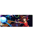 Anime mouse pad featuring Megumin from Konosuba mid-Explosion, size 32x12 inches, vibrant colors enhance gaming setup.