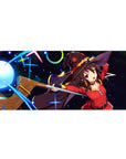 Megumin Explosion anime desk pad, 36x16 inches, showcasing Megumin's iconic spell in vibrant neon colors and dynamic design.