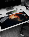 Nebula spiral desk pad 40x20 inches featuring a lone cute planet amid a swirling galaxy scene.