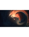Cosmic swirl desk pad 40x20 inches with nebula spiral, starry navy background, and tiny planet.