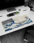 Timeless Japanese design on 32x16 desk mat brings Great Wave's powerful aesthetic to life vividly