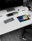 Planet halo horizon mouse pad 14x10 inches featuring shooting stars and tiny constellations across a dreamy sky.