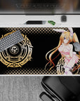 Irina Shidou in bunny mode on 40x20 inch anime mouse pad, pastel pink with gold arcane circles from High School DxD.