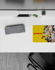 Classic anime mouse pad 14x10 inches in bright yellow with crisp red accents, loud energetic desk vibe.