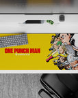 Bright yellow 36x16 inches anime desk pad with bold red accents, crisp action energy, and late-night hype.