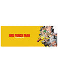 One Punch Man anime mouse pad 32x12 inches with Saitama and Genos in a dynamic hero lineup.