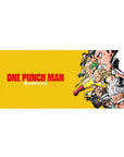 One Punch Man anime desk pad 36x16 inches with Saitama and Genos in a dynamic hero lineup.