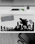 32x16 inches anime mouse pad in stark black-and-white, high-contrast skyline with ink-splash spines.