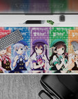 Plaid gradient pink blue purple green orange cute anime girl mouse pad, 40x20 inches.