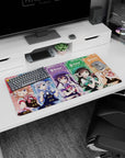 32x16 inches Is the Order a Rabbit? mouse pad showing five girls in panels with bows and winks.