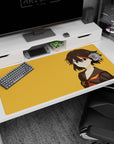 40x20 inches anime girl mouse pad showing sharp-eyed heroine with orange hair streak on warm orange.