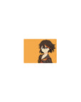 Classic anime girl mouse pad 14x10 inches with smirking sailor heroine on warm orange background.