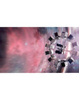 Cosmic nebula desk pad mouse pad, 40x20 inches, with swirling space backdrop and streaky stars.