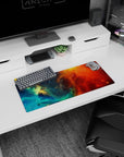 Cosmic night-sky scene mouse pad, 28x12 inches, with glittering star specks across a colorful nebula.