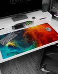 Starry night sky nebula scene desk pad 40x20 inches with glittering specks across clouds.