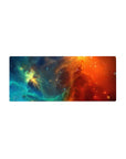 Nebula swirl galaxy print mouse pad, 28x12 inches, with star-speckled clouds for desk and gaming.