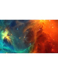 Swirling nebula galaxy desk pad 40x20 inches with star-speckled cosmic print.
