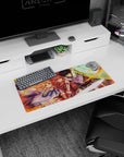 28x12 inches anime mouse pad showing a rune-shield guardian beside a red-haired warrior and winged guide.