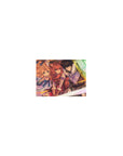 Classic anime mouse pad 14x10 inches with heroic trio: red-haired warrior, shielded guardian, winged girl.