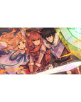 Anime desk pad 40x20 inches with heroic trio: red-haired fighter, rune shield guardian, winged girl.