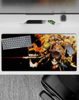 32x16 inches mouse pad featuring Eren, Mikasa, and Armin in action, with flames for a dynamic, fierce Attack on Titan-inspired look.