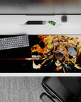 36x16 inches mouse pad featuring Eren, Mikasa, and Armin in battle, with flames representing the Survey Corps' unstoppable spirit.