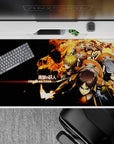 40x20 inches mouse pad with Eren, Mikasa, and Armin soaring into battle, featuring a flame-filled design for unstoppable determination.