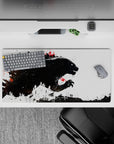 32x16 inches mouse pad with Kaiju design, featuring black brush strokes and fiery red accents for a thrilling, action-packed workspace vibe.