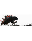 Compact 32x12 inches mouse pad with Kaiju design, featuring black brush strokes and fiery red accents for a bold, dramatic workspace effect.