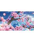 Sakura Blossoms Sky desk mat 40x20 featuring soft pink petals and bright blue sky for serene spring-inspired style