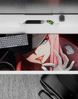 36x16 inches mouse pad with Zero Two design, featuring her piercing gaze and glowing intensity for a fierce, dominating look.