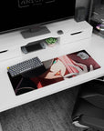 Artistic 32x12 inches mouse pad featuring Zero Two design, with sharp gaze and glowing intensity to evoke strength and dominance.