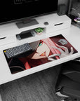 Modern 32x16 inches mouse pad featuring Zero Two design, with sharp gaze and glowing intensity to convey dominance and strength.