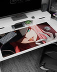 Large 40x20 inches mouse pad featuring Zero Two design, with her fierce gaze and glowing intensity to capture her dominant, unyielding spirit.