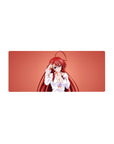 Mouse pad featuring Rias Gremory from High School DxD, 28x12 inches. Red hair, white shirt, coral background.