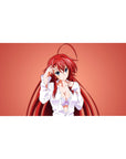 Rias Gremory desk pad, 40x20 inches, in a loose white shirt with lavender lace, from High School DxD, coral background.