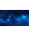 Midnight galaxy desk pad 40x20 inches with star-speckled nebula clouds on deep navy background.